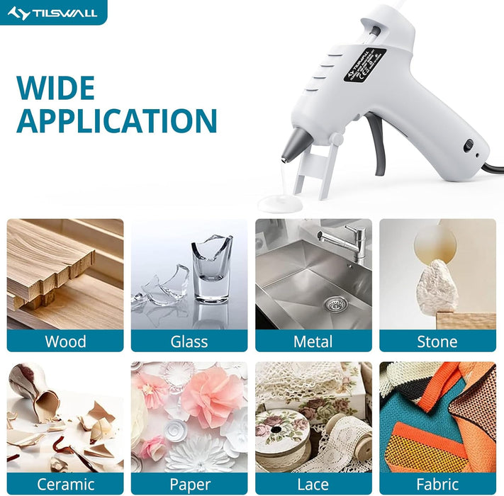 Tilswall 20W Hot Glue Gun and 30pcs Sticks with 2mm anti-drip nozzle