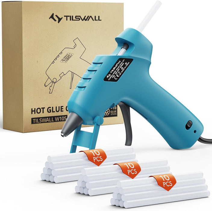 Tilswall 20W Hot Glue Gun and 30pcs Sticks with 2mm anti-drip nozzle