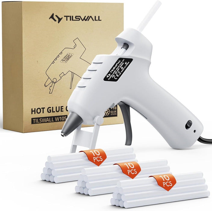 Tilswall 20W Hot Glue Gun and 30pcs Sticks with 2mm anti-drip nozzle