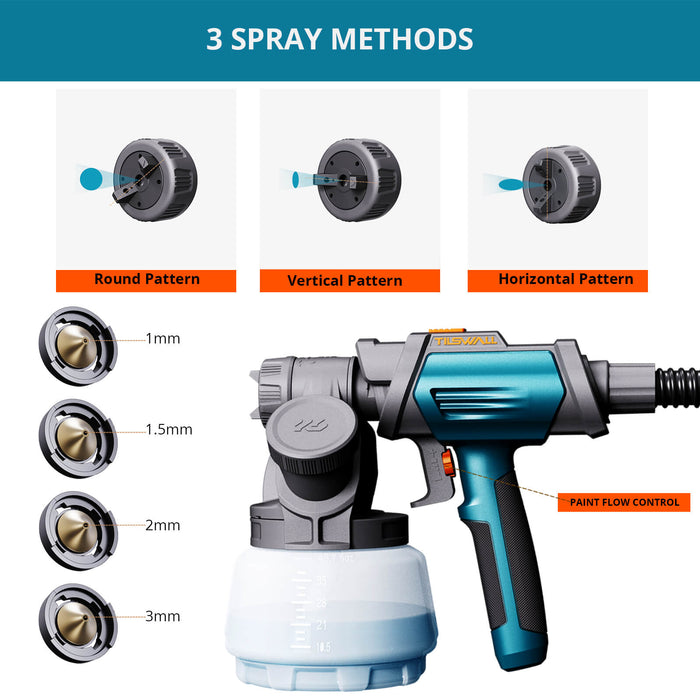 Tilswall Paint Sprayer,800W HVLP Electric Spray Gun with 8.2FT Airhose for House Painting