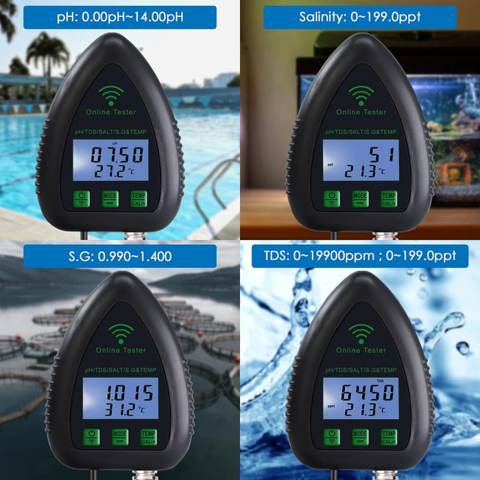 5-in-1 Water Quality Tester with Data Logging and Alarm