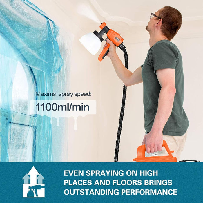 Tilswall 800W HVLP Spray Gun with 1300ml Container, Split Design Paint Sprayer, 3 Nozzles&3 Patterns for Painting(Passionate Orange)