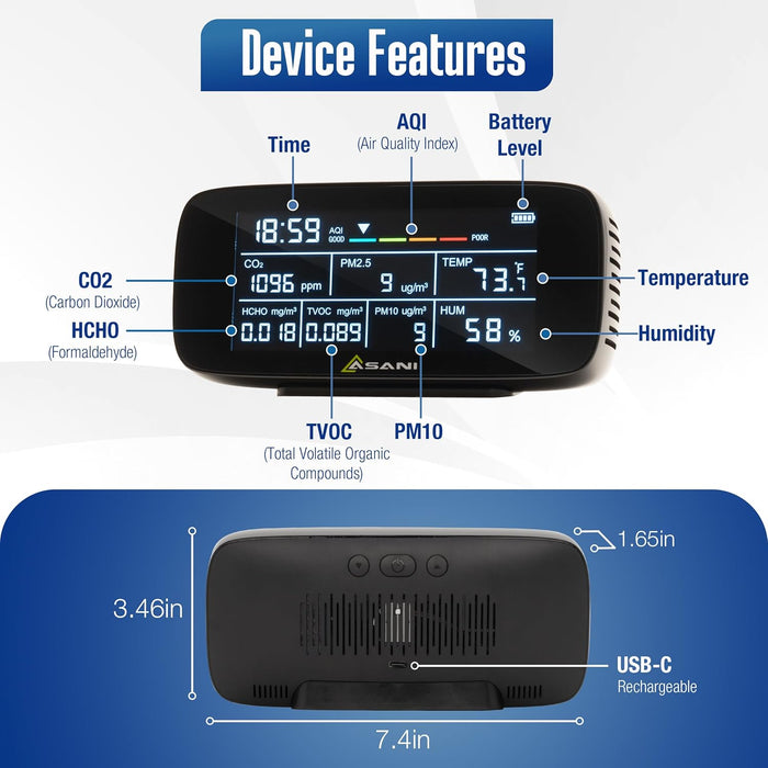 9-in-1 Indoor Air Quality Monitor Use for Home, Office