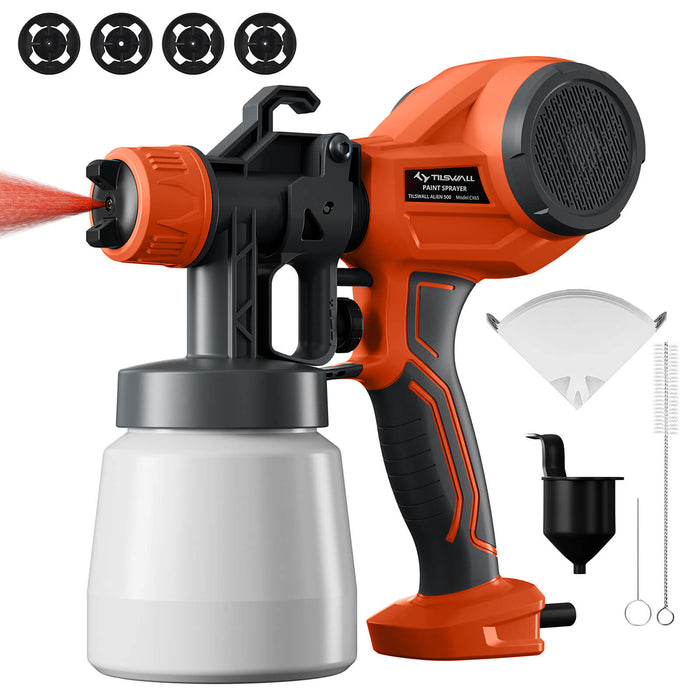 Tilswall 500W HVLP Paint Sprayer with Alien Theme Design, Electric Spray Gun Lightweight with 4 Nozzles & 3 Spray Patterns