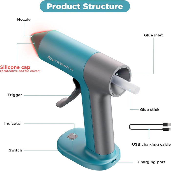 Tilswall Cordless Hot Glue Gun, Smart Power Off with Anti-scald Design