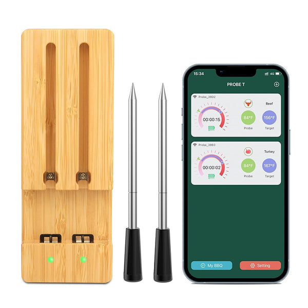 Smart Wireless Meat Thermometer With 2 Probes, Wireless Range