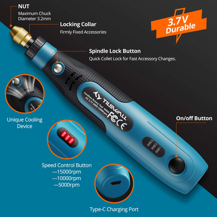 Tilswall 3.7V Cordless Rotary Tool with Type-C Charging